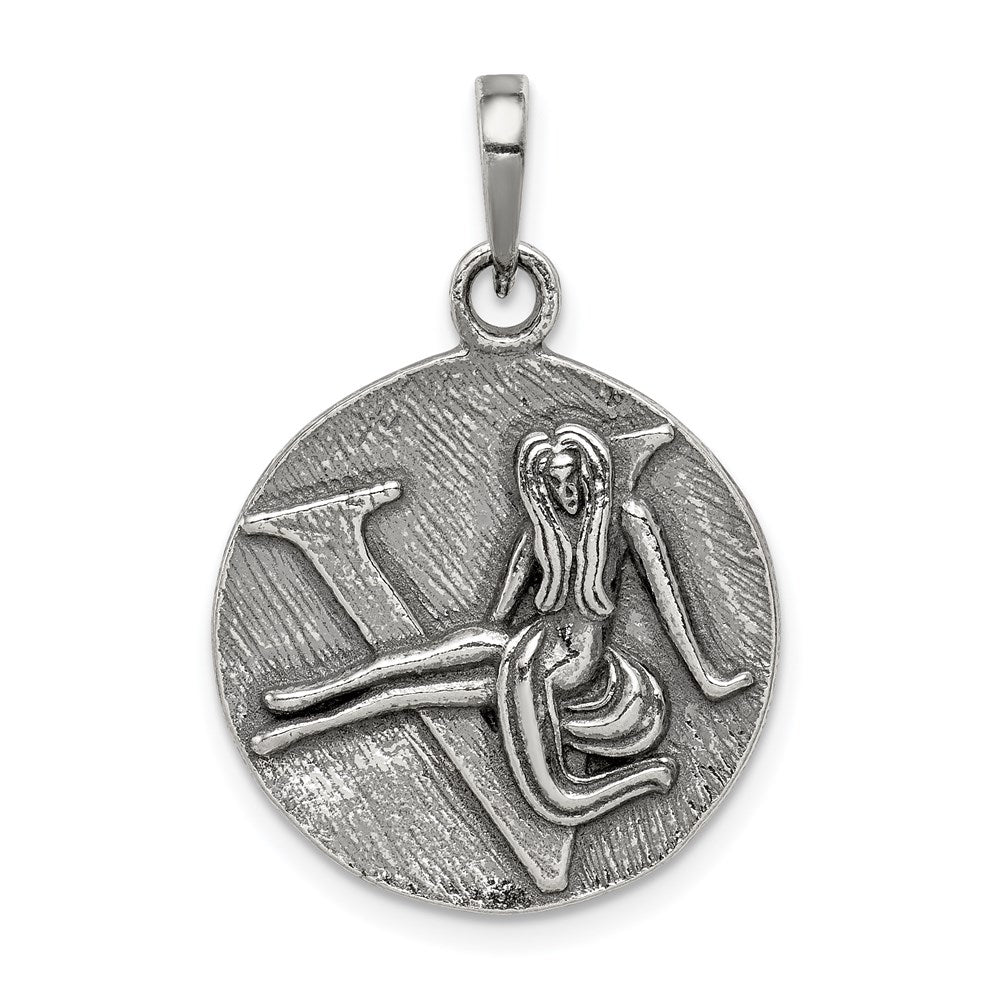 Sterling Silver Polished Antique Finish Virgo Horoscope Zodiac Pendant QC7417