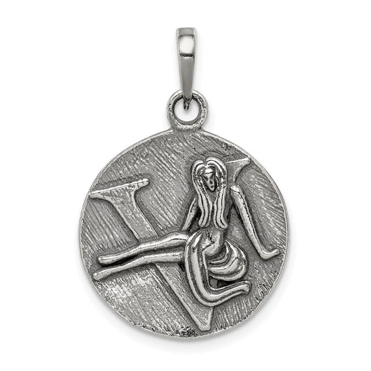 Sterling Silver Polished Antique Finish Virgo Horoscope Zodiac Pendant QC7417