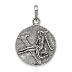 Sterling Silver Polished Antique Finish Virgo Horoscope Zodiac Pendant QC7417