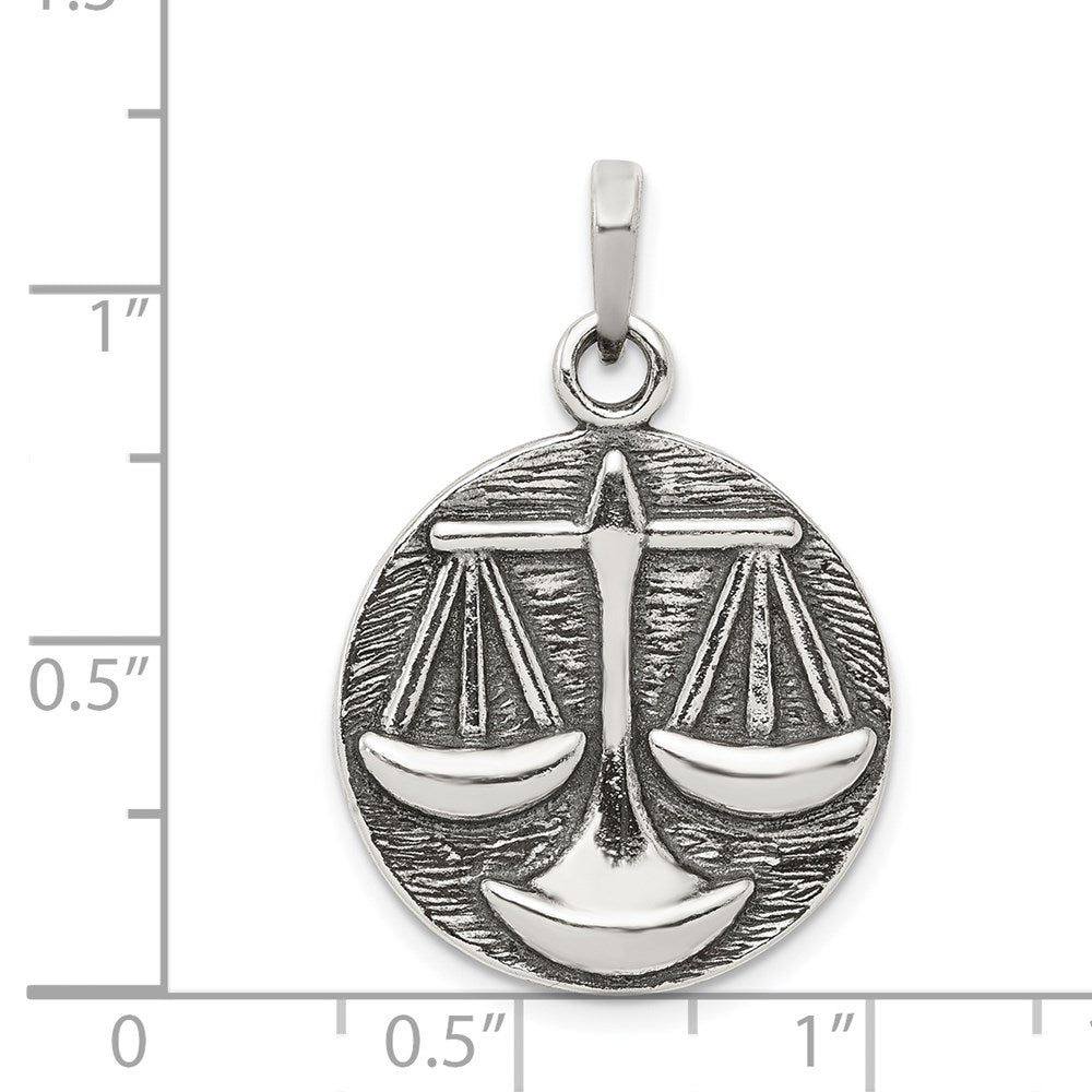 Sterling Silver Polished Antique Finish Libra Horoscope Zodiac Pendant QC7418
