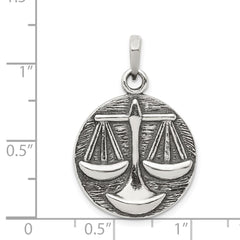 Sterling Silver Polished Antique Finish Libra Horoscope Zodiac Pendant QC7418