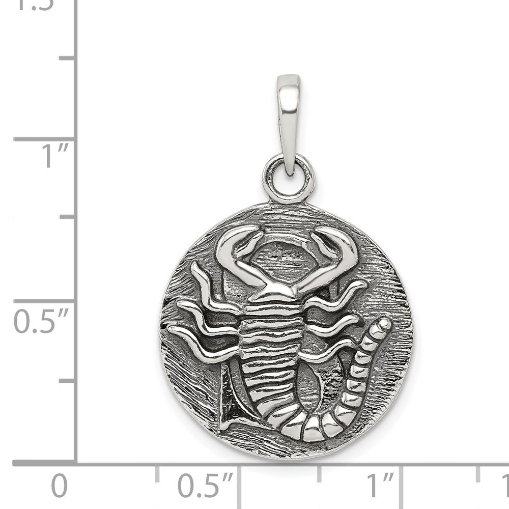 Sterling Silver Polished Antique Finish Scorpio Horoscope Zodiac Pendant QC7419