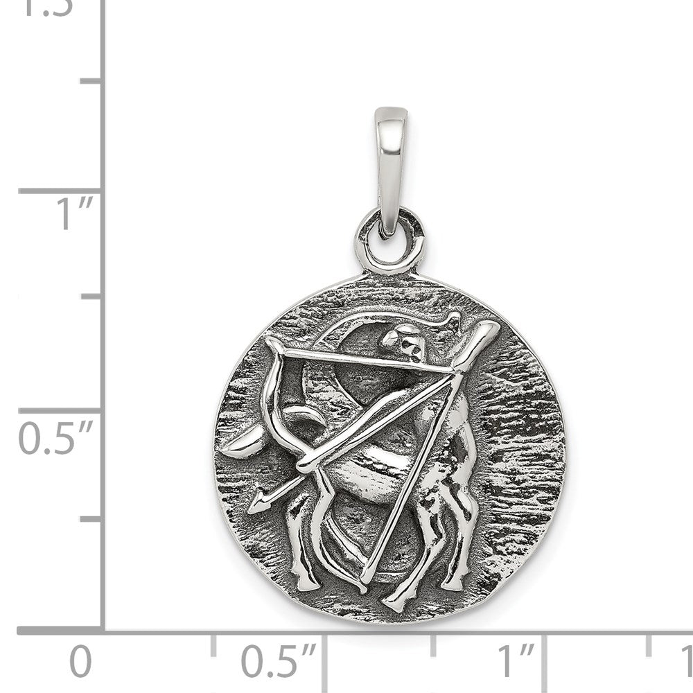 Sterling Silver Polished Antique Finish Sagittarius Horoscope Zodiac Pendan QC7420