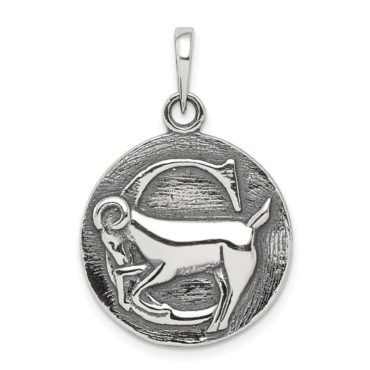 Sterling Silver Polished Antique Finish Capricorn Horoscope Zodiac Pendant QC7421