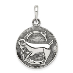 Sterling Silver Polished Antique Finish Capricorn Horoscope Zodiac Pendant QC7421