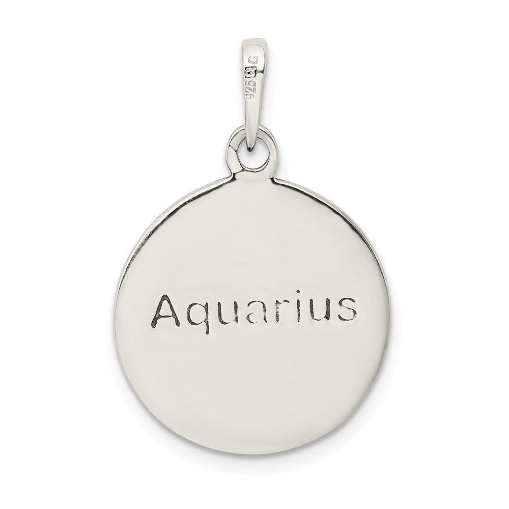 Sterling Silver Polished Antique Finish Aquarius Horoscope Zodiac Pendant QC7422