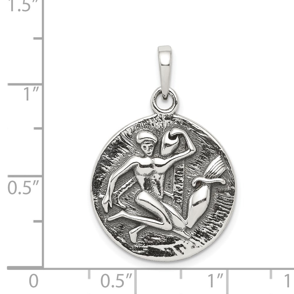 Sterling Silver Polished Antique Finish Aquarius Horoscope Zodiac Pendant QC7422