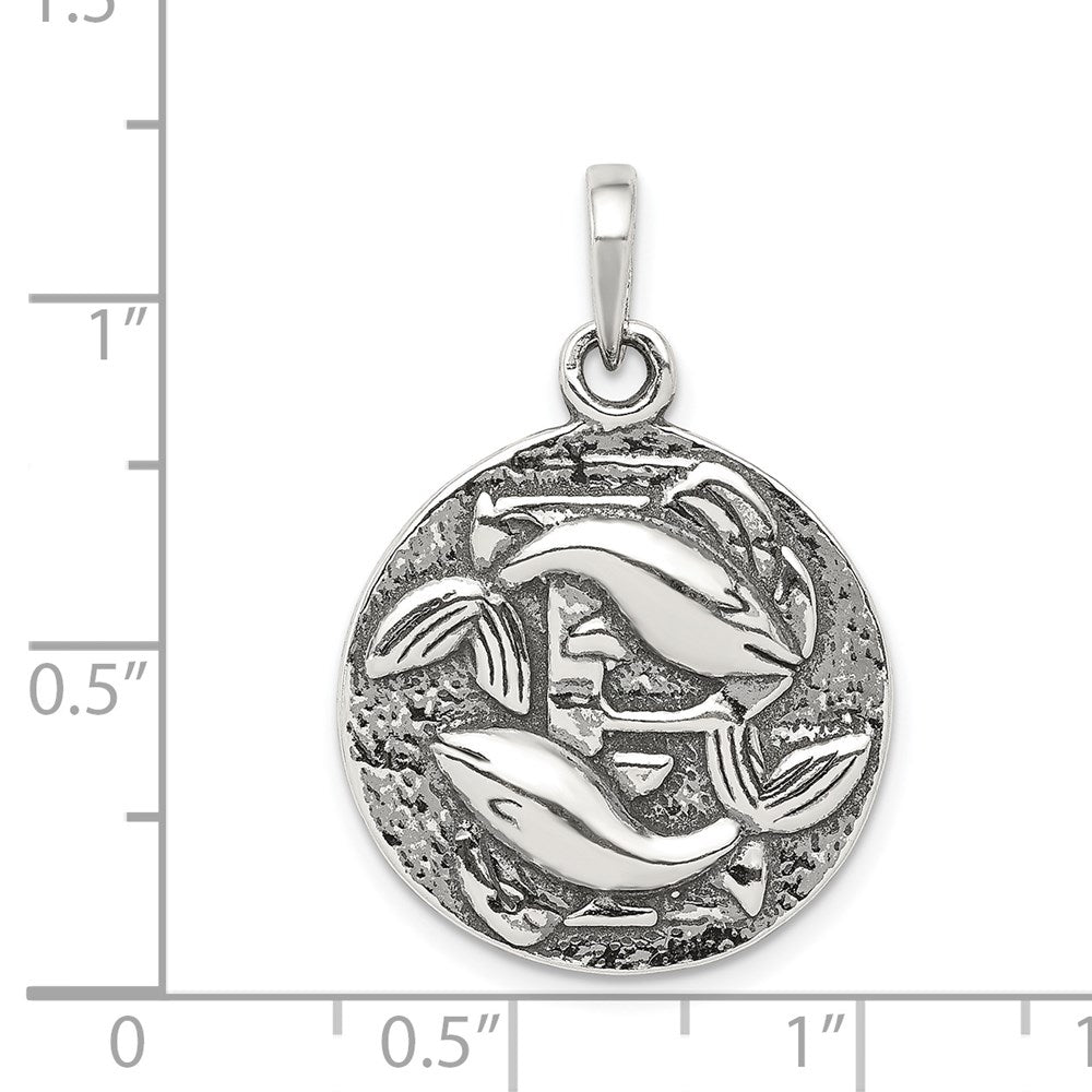 Sterling Silver Polished Antique Finish Pisces Horoscope Zodiac Pendant QC7423