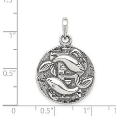 Sterling Silver Polished Antique Finish Pisces Horoscope Zodiac Pendant QC7423