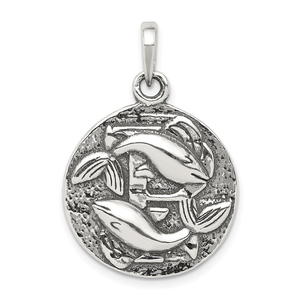 Sterling Silver Polished Antique Finish Pisces Horoscope Zodiac Pendant QC7423