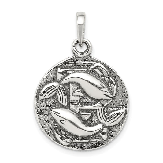 Sterling Silver Polished Antique Finish Pisces Horoscope Zodiac Pendant QC7423