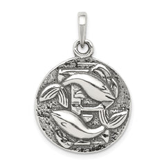 Sterling Silver Polished Antique Finish Pisces Horoscope Zodiac Pendant QC7423
