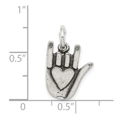 Sterling Silver Antiqued Sign Language Charm QC7480