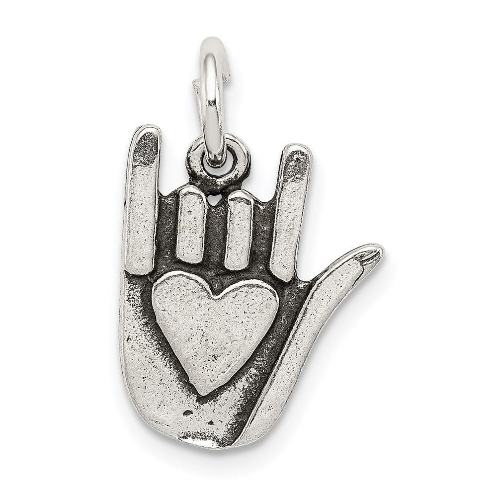 Sterling Silver Antiqued Sign Language Charm QC7480