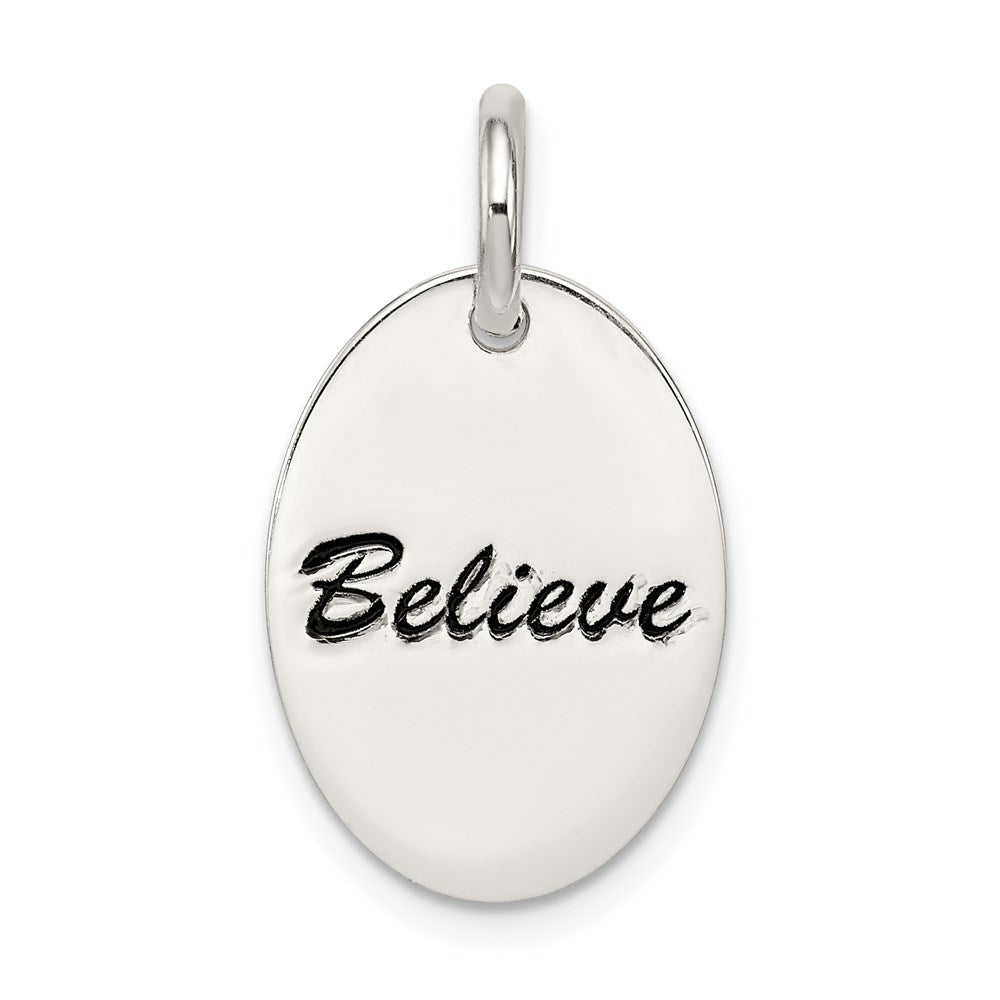 Sterling Silver Polished Enamel Believe Pendant QC7491