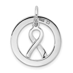 Sterling Silver Rhod Plated Hope Circle & Cancer Awareness Ribbon Pendant QC7500