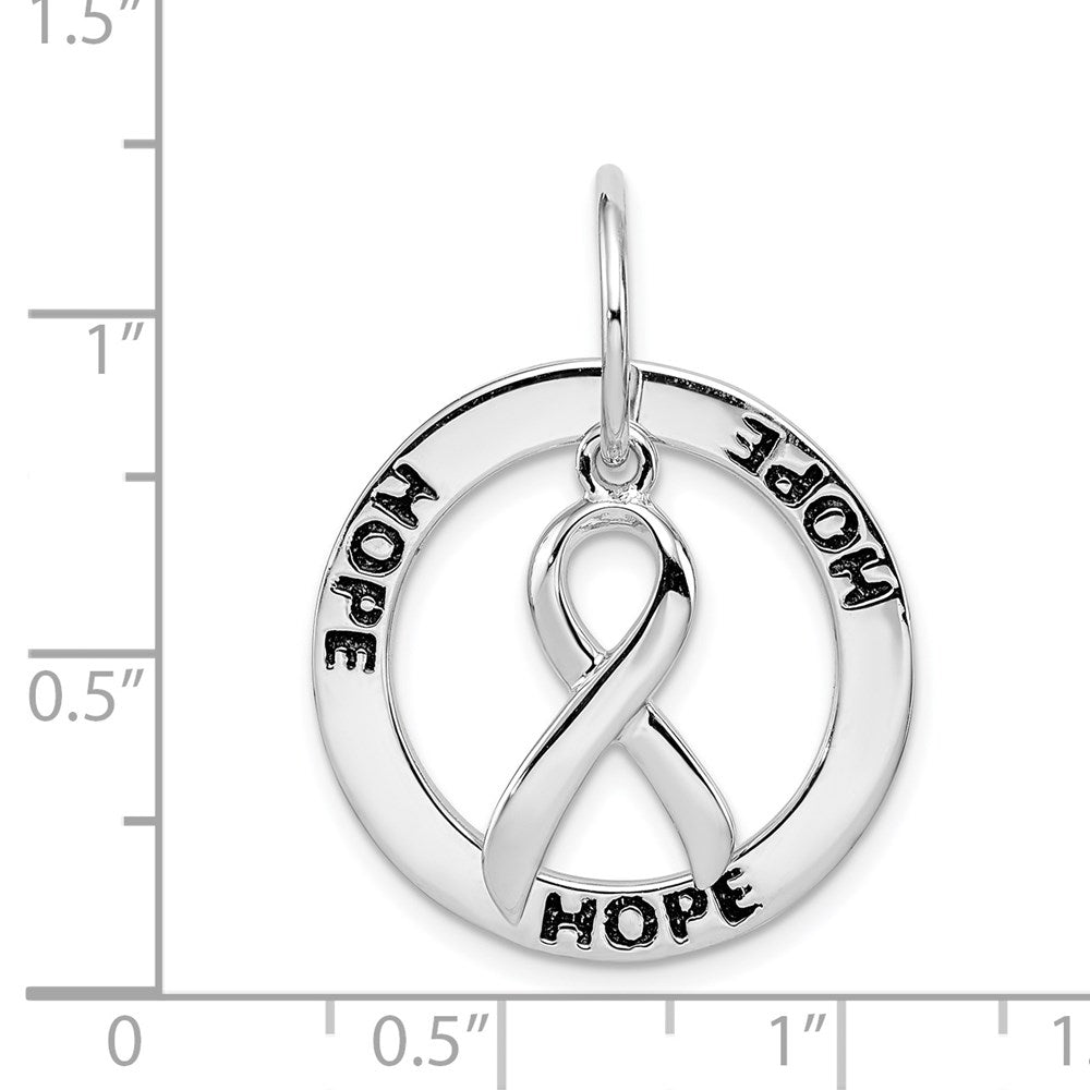 Sterling Silver Rhod Plated Hope Circle & Cancer Awareness Ribbon Pendant QC7500