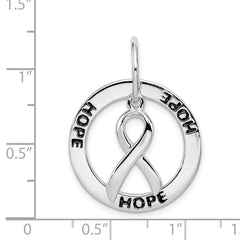 Sterling Silver Rhod Plated Hope Circle & Cancer Awareness Ribbon Pendant QC7500