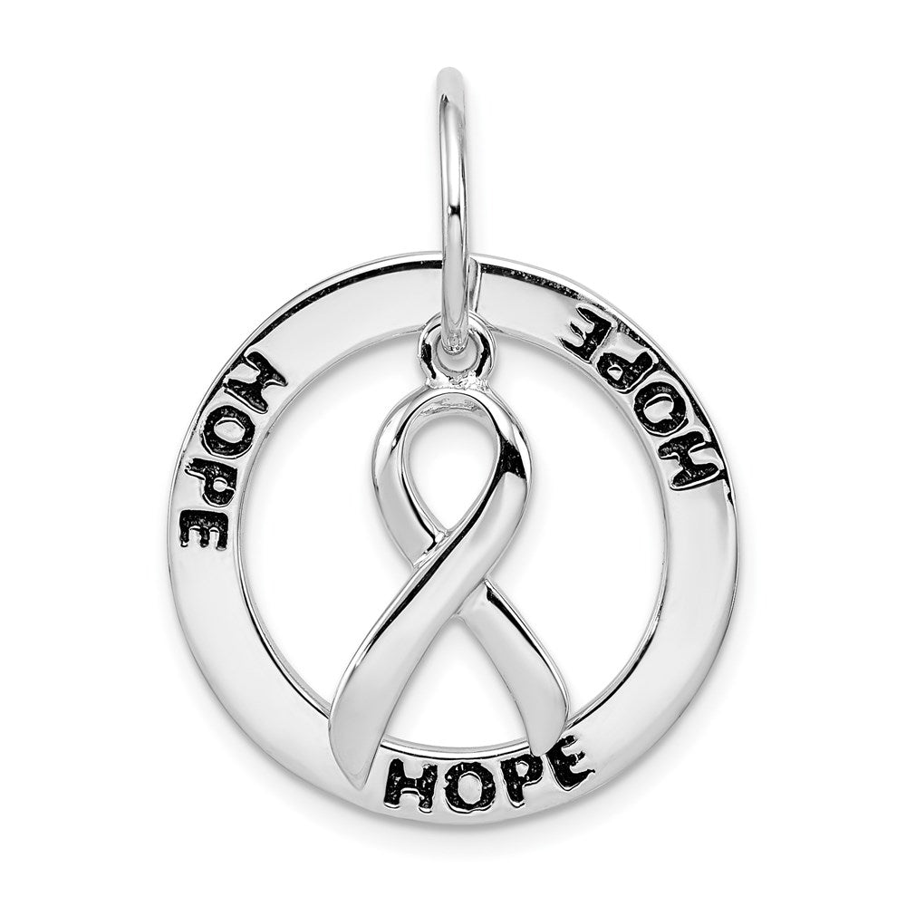 Sterling Silver Rhod Plated Hope Circle & Cancer Awareness Ribbon Pendant QC7500
