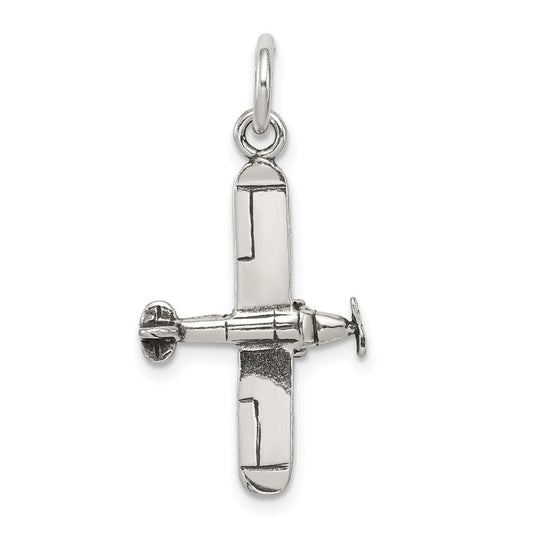 Sterling Silver Antiqued Airplane Charm QC7591