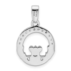 Sterling Silver Rhodium Plated CZ Claddagh Pendant QC7622