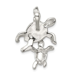 Sterling Silver Rhodium-plated Polished Blue Inlay Created Opal Turtle Slide QC7682