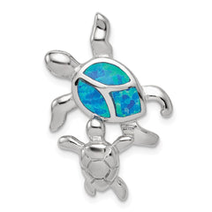 Sterling Silver Rhodium-plated Polished Blue Inlay Created Opal Turtle Slide QC7682
