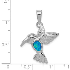 Sterling Silver Rhod plated Creat Opal Inlay Hummingbird Pendant QC7684