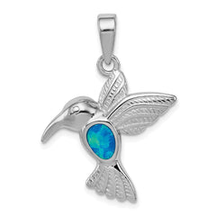 Sterling Silver Rhod plated Creat Opal Inlay Hummingbird Pendant QC7684