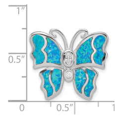 Sterling Silver Rhod plated Blue Inlay Creat Opal Butterfly Pendant QC7687
