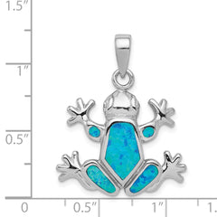 Sterling Silver Rhodium-plated Blue Inlay Created Opal Frog Pendant QC7688