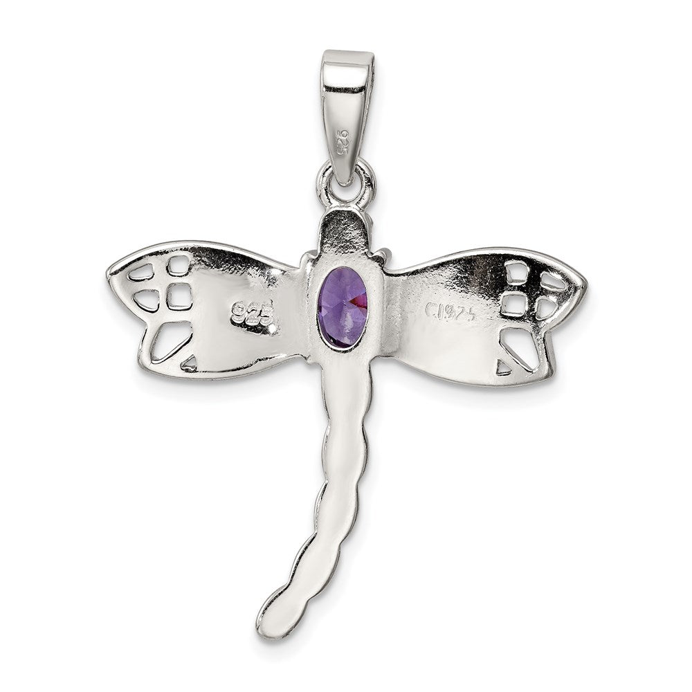 Sterling Silver Rhod plated Creat. Opal Dragonfly Amethyst Pendant QC7689