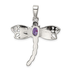 Sterling Silver Rhod plated Creat. Opal Dragonfly Amethyst Pendant QC7689