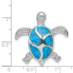 Sterling Silver Rhodium-plated Blue Inlay Created Opal Turtle Pendant QC7690