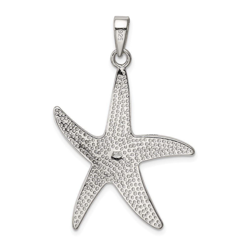 Sterling Silver Rhodium-plated Blue Inlay Created Opal Starfish Pendant QC7691