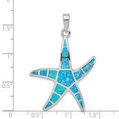 Sterling Silver Rhodium-plated Blue Inlay Created Opal Starfish Pendant QC7691