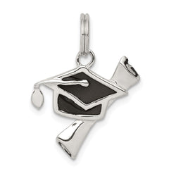 Sterling Silver Rhod-pltd Black Enamel Graduation Cap/Diploma Charm QC7755