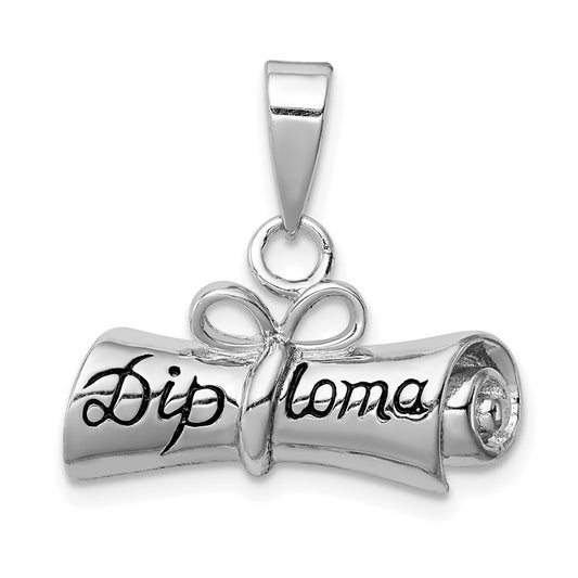 Sterling Silver Rhodium-plated Rolled-Up Diploma Charm QC7756