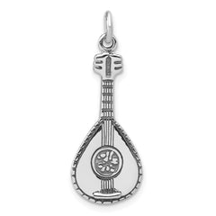Sterling Silver Antiqued 3D Mandolin Charm QC7762
