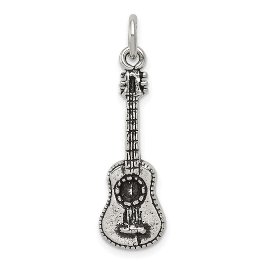 Sterling Silver Antiqued Acoustic Guitar Charm QC7765