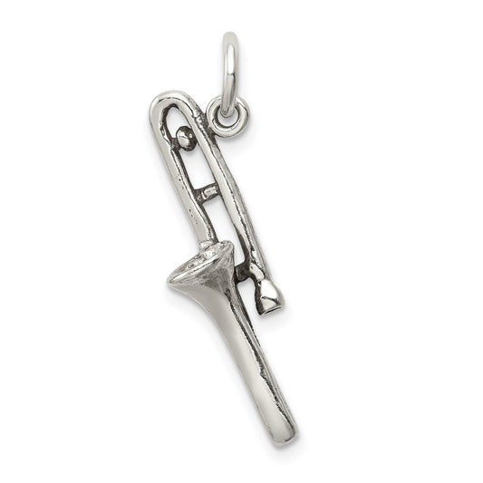Sterling Silver Antiqued Trombone Charm QC7768