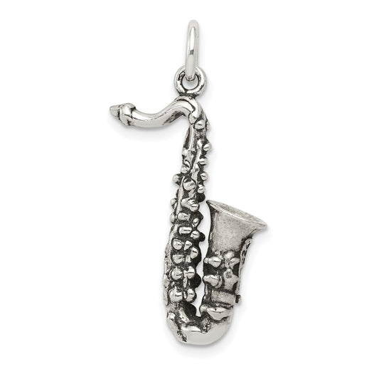 Sterling Silver Antiqued Saxophone Charm QC7773