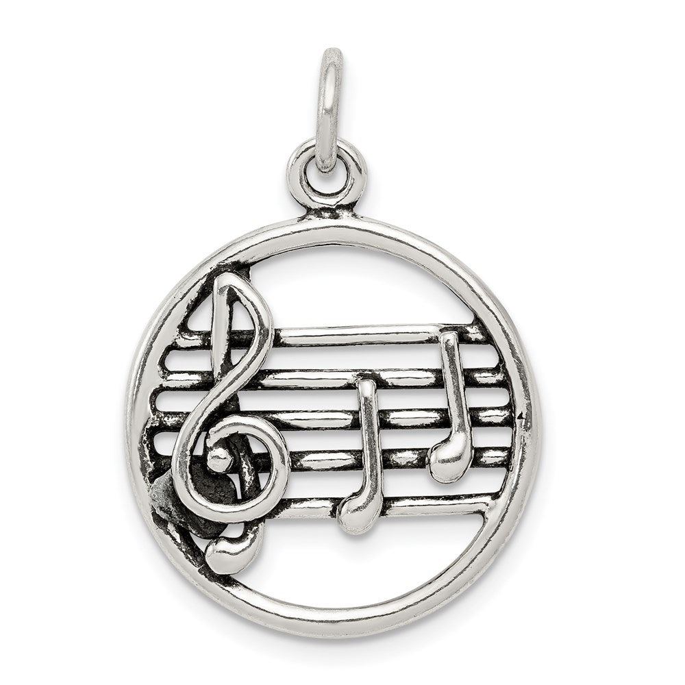 Sterling Silver Antiqued Music Staff Charm QC7780
