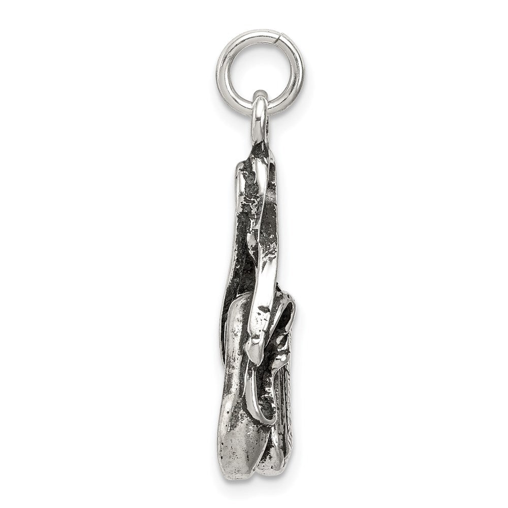 Sterling Silver Antiqued Ballet Shoes Charm QC7786