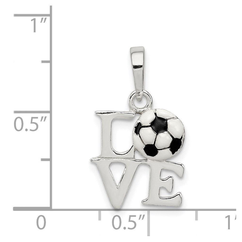 Sterling Silver Polished Enamel Love Soccer Pendant QC7797