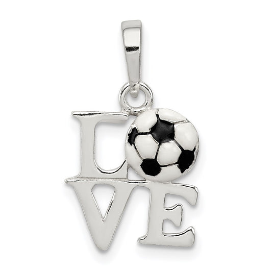 Sterling Silver Polished Enamel Love Soccer Pendant QC7797