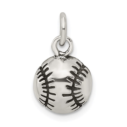 Sterling Silver Antiqued Baseball Charm QC7806