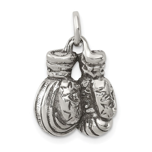 Sterling Silver Antiqued Boxing Gloves Charm QC7811