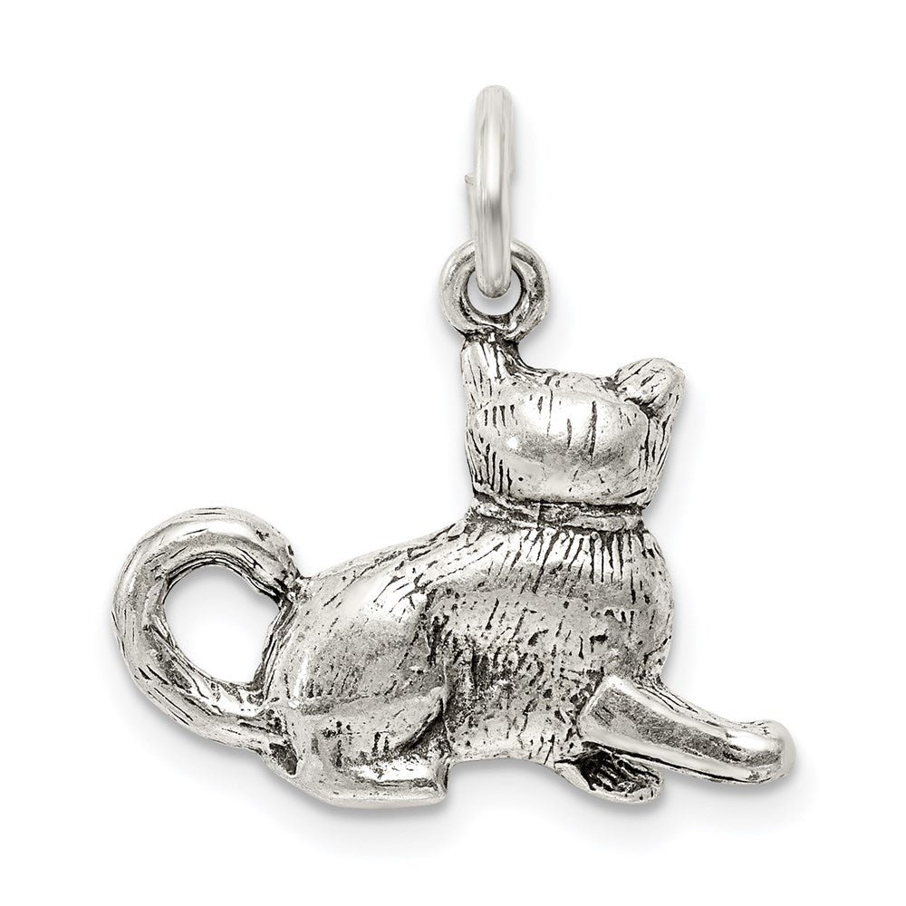 Sterling Silver Antiqued Cat Charm QC7834