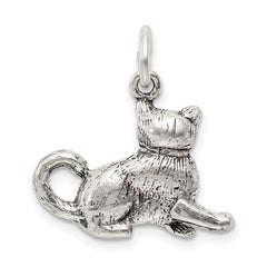 Sterling Silver Antiqued Cat Charm QC7834
